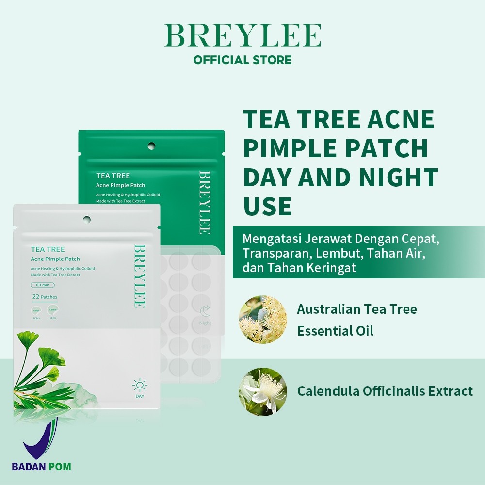 BREYLEE  TEA TREE ACNE PIMPLE PATCH Day Paket Sticker Jerawat 0.1mm 22PCS