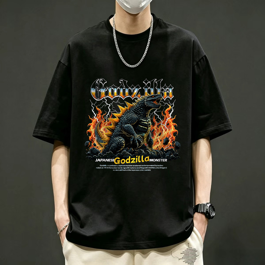 Kaos Pria Godzilla Japanese Monster Graphic Api Kaos Distro Kaos Lengan Pendek Vintage American Styl