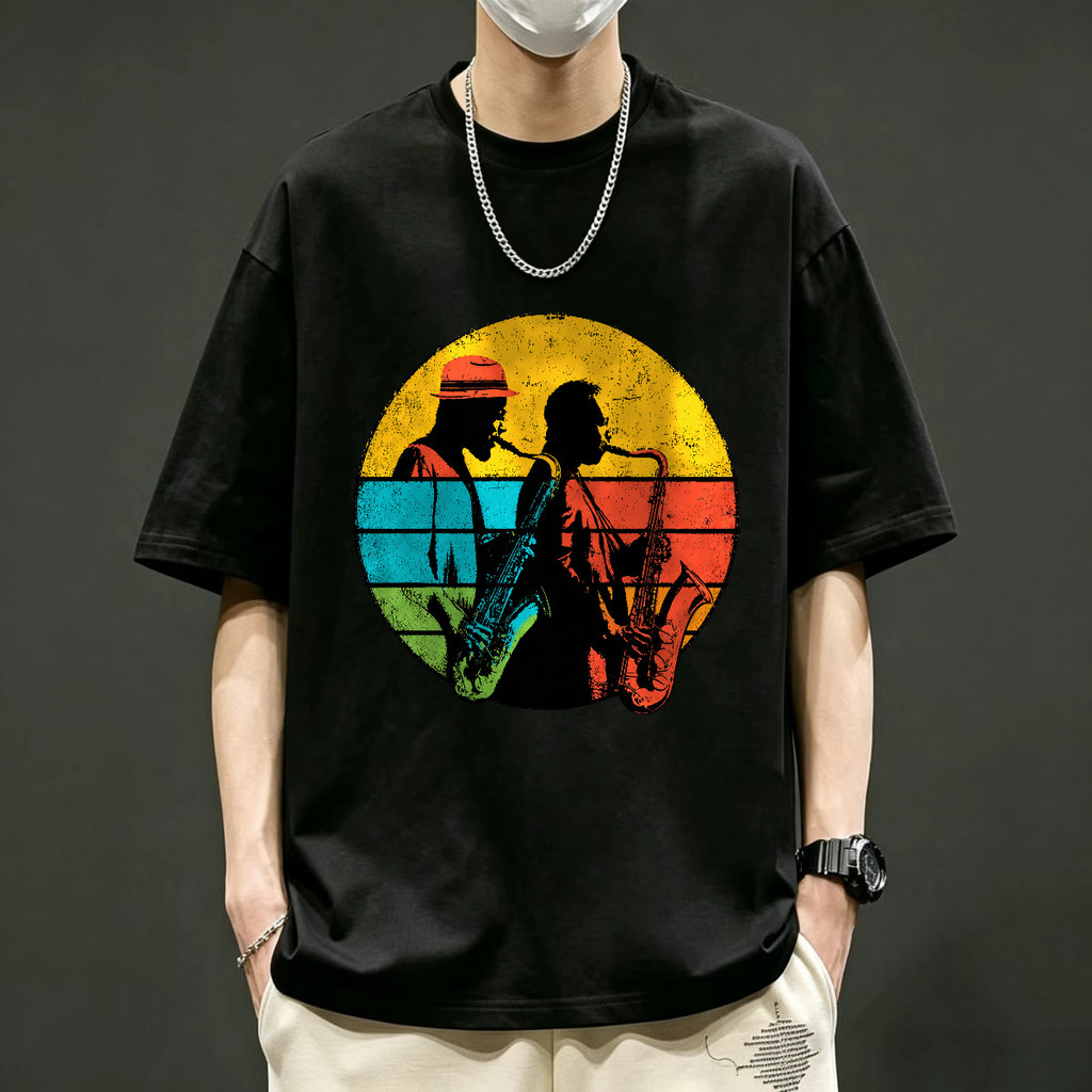 Kaos Band Saxophone Kaos Vintage Retro Amerika T Shirt Unisex Kaos Distro Desain Musik Jazz Keren Ka