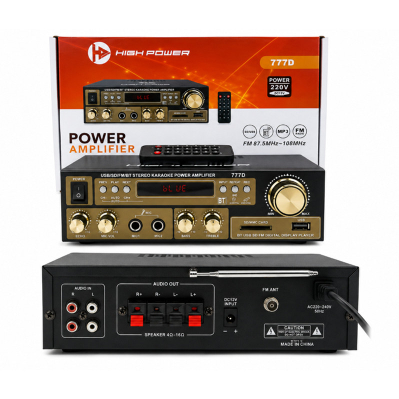 High Power 777D Power Amplifier Gold 60WATT USB SD MMC FM Bluetooth Remote
