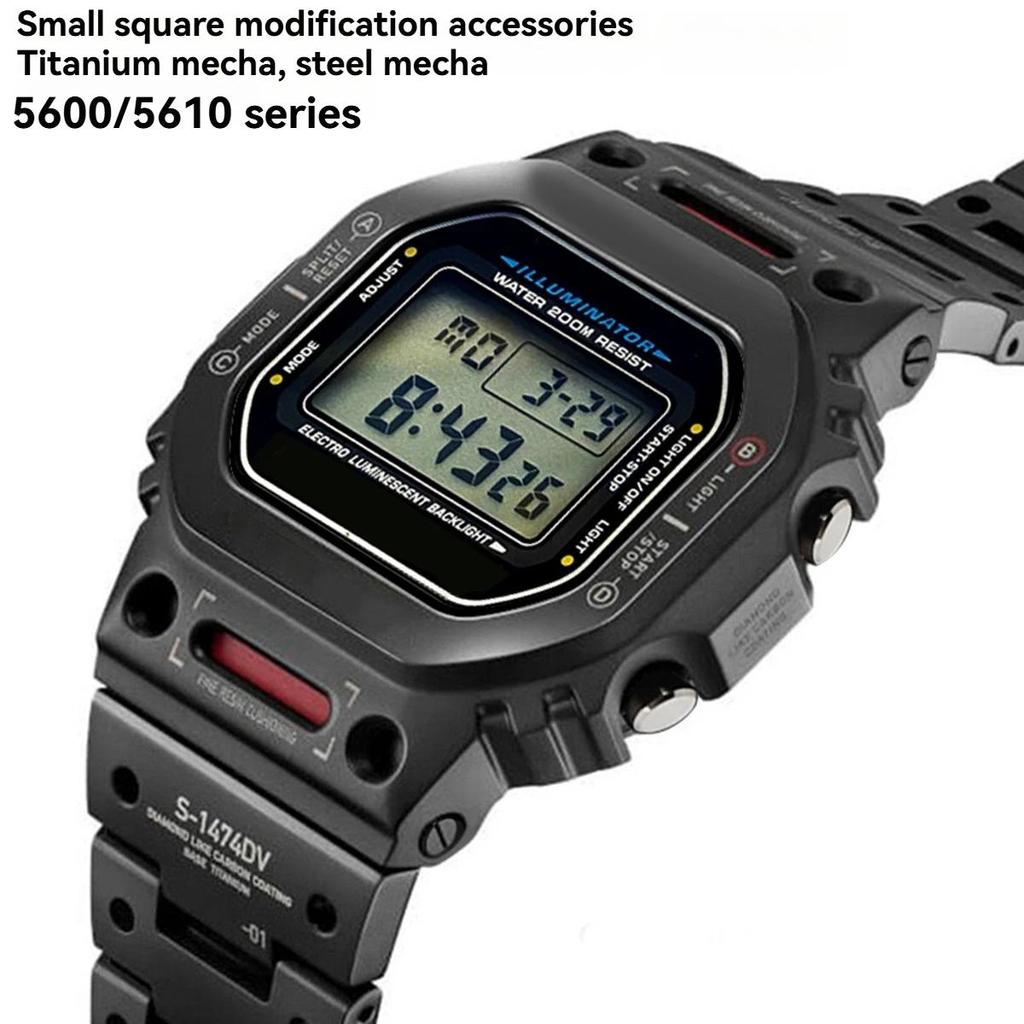 For Casioak DW5600 GWB5600 GWM5610 Titanium/Steel Case & Bezel Mod Kit with Strap Mecha Style MechWa