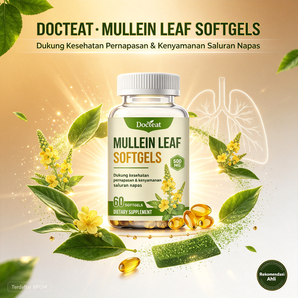 Docteat Mullein Leaf 60 Softgel, 500mg Ekstrak Daun Mullein untuk Dukung Kesehatan Pernapasan & Salu