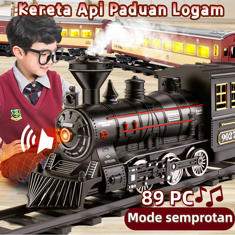SETRAMALL    Kereta Api Mainan Klasik, Set Kereta Uap Elektrik, Mainan Rel Kereta Vintage, Kereta Ap