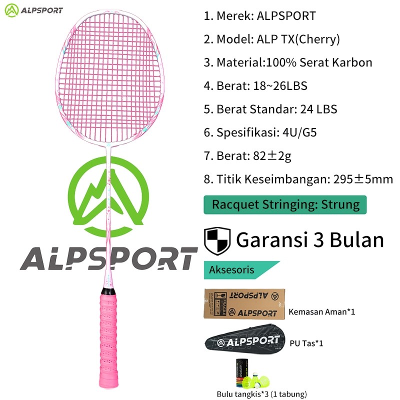ALPSPORT New TX Cherry Badminton Racket 100% Serat Karbon Penuh Desain Asli Model Dewi Desain Asli u