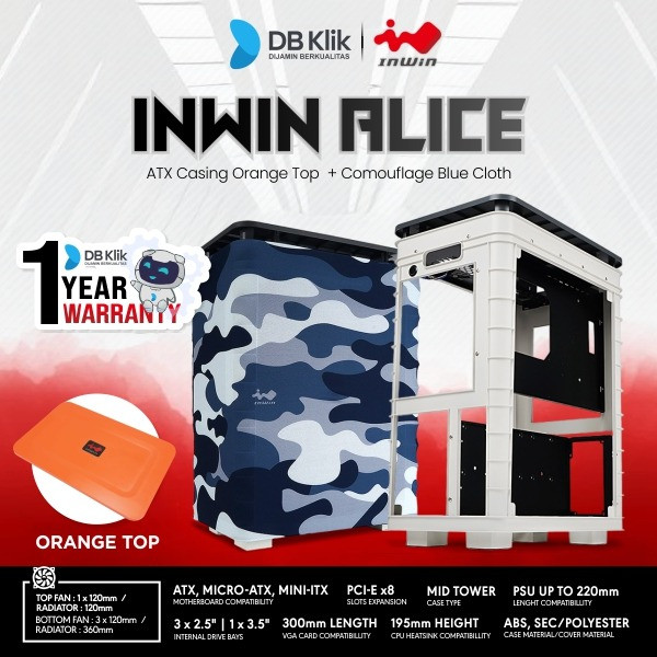 Casing INWIN Alice ORANGE TOP ATX Plus Comouflage Blue Cloth |