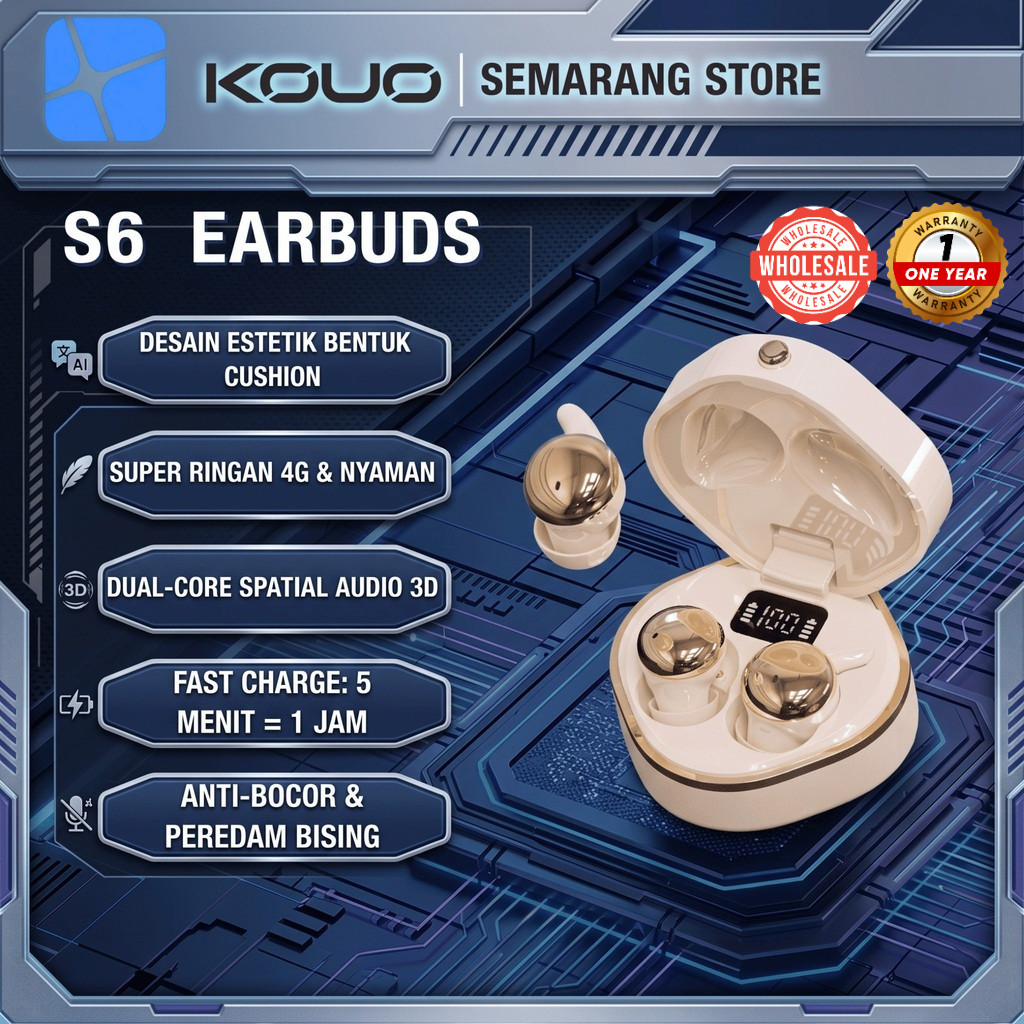 KOUO SEMARANG Liven S6 TWS Headset Bluetooth Sleep Bean Earphone Mini Wireless Earbuds Hi-Res Audio 