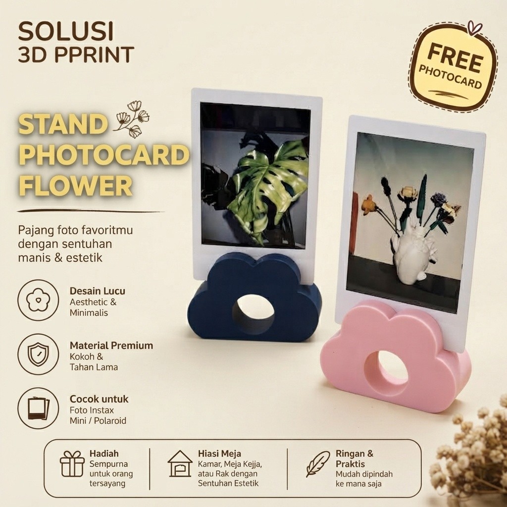 Stand Photocard Flower - Holder Display Foto 3D Print