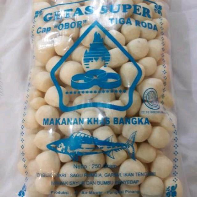 KERUPUK GETAS IKAN TENGGIRI SUPER CAP OBOR TIGA RODA BIRU 500 GRAM - -
