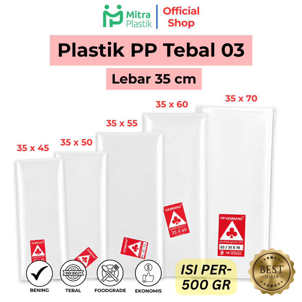 Plastik PP Lebar 35 Tebal 03 35x45 35x50 35x55 35x60 35x70 Kantong Plastik Bening Transparan
