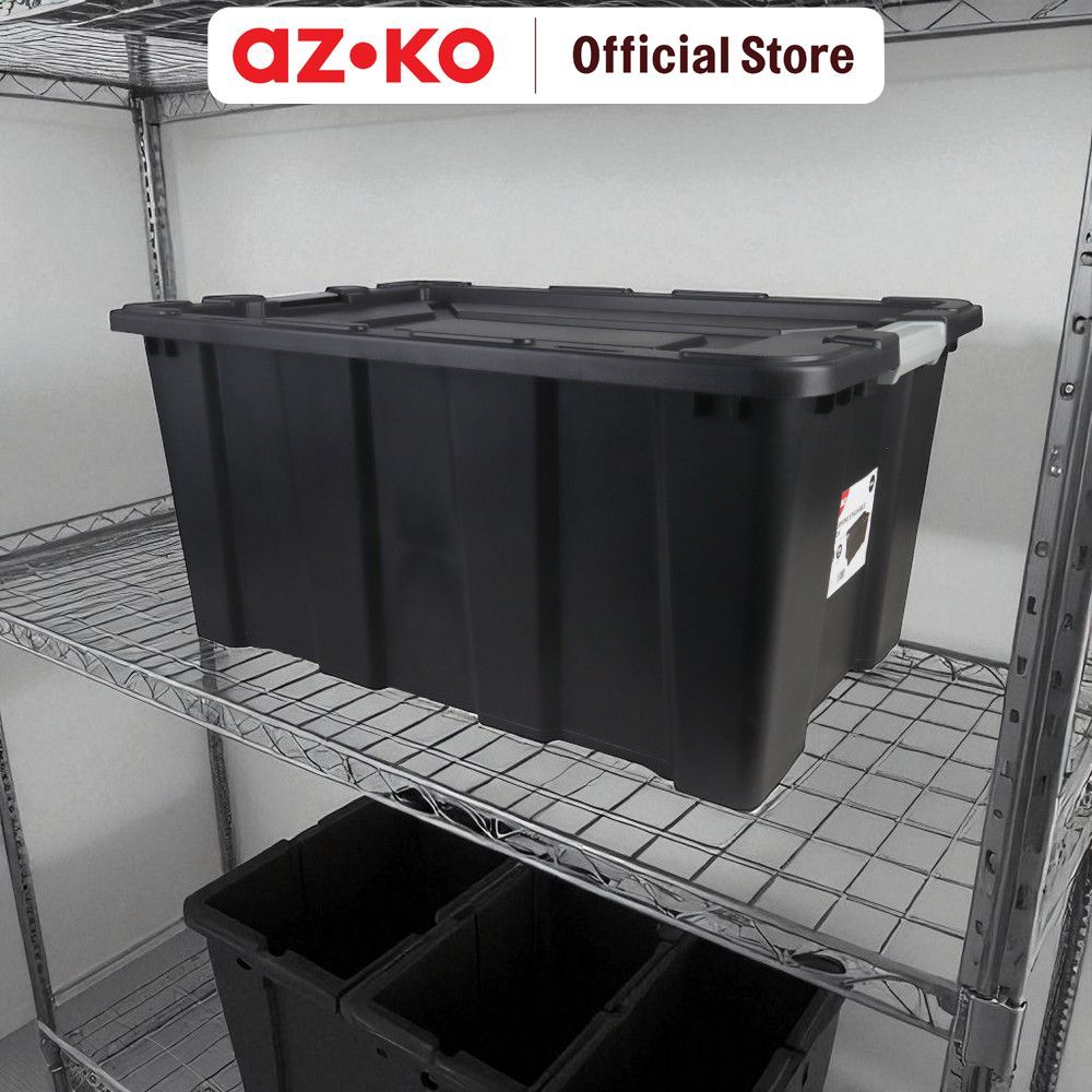AZKO Maxbuilt Kotak Perkakas Dengan Tutup & Lock Heavy Duty - Hitam Kotak Penyimpanan Container Box 