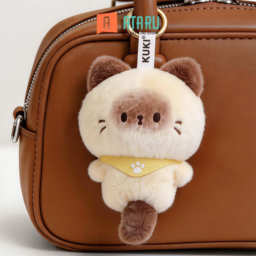Ataru Gantungan Kunci Boneka Dengan Pulpen Siamese Cat - Krem/Cokelat Keychain Gantungan Boneka Kunc