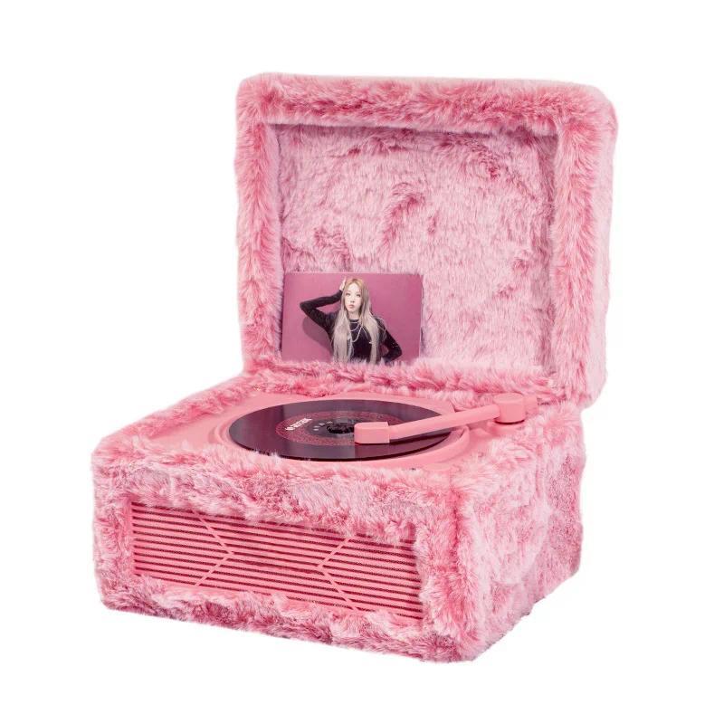 M730 Retro CD Player Plush Pink Album CD Player with Bluetooth Audio Connection