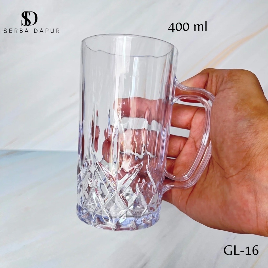 12 PCS Gelas Mika Gagang Bening 400 Ml Cangkir Plastik Akrilik Gelas Es Teh Kopi Susu Transparan