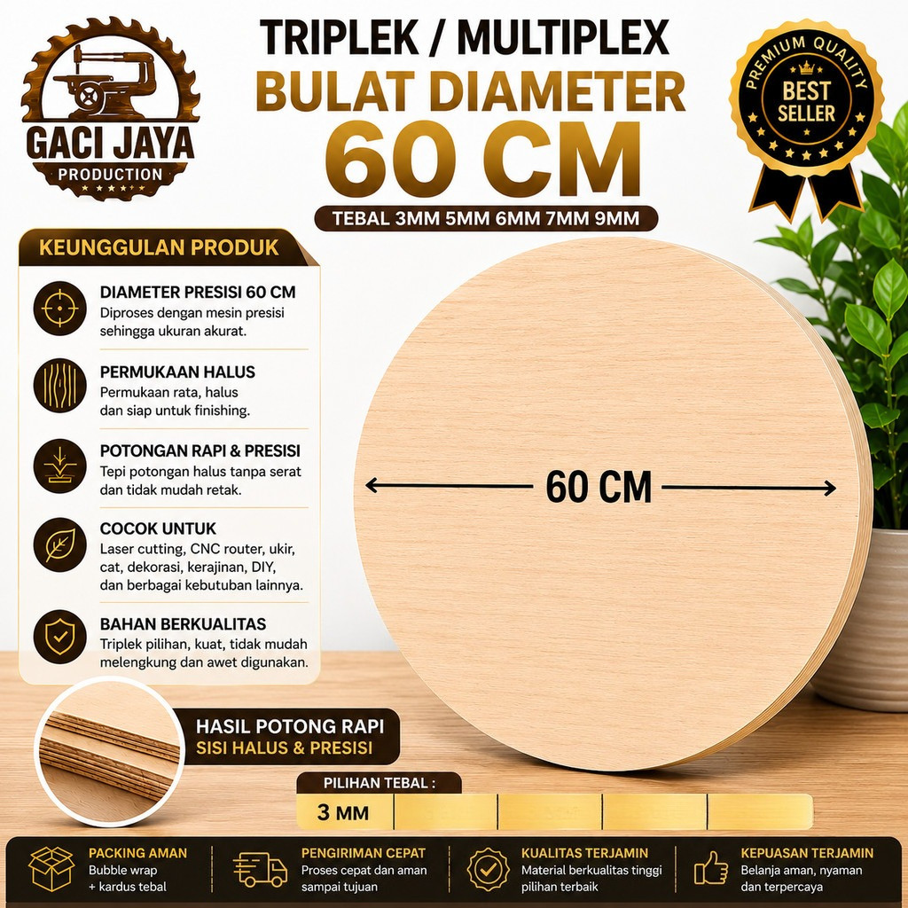Triplek Bulat Diameter 60 CM | Multiplek Plywood Bundar 60cm Tebal 3mm  Untuk Dekorasi Kerajinan