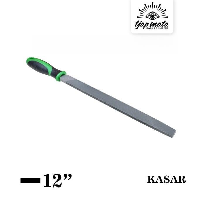 Kikir Besi Flat (Kasar) 12", Gagang Karet Original TJAP MATA / CAP MATA