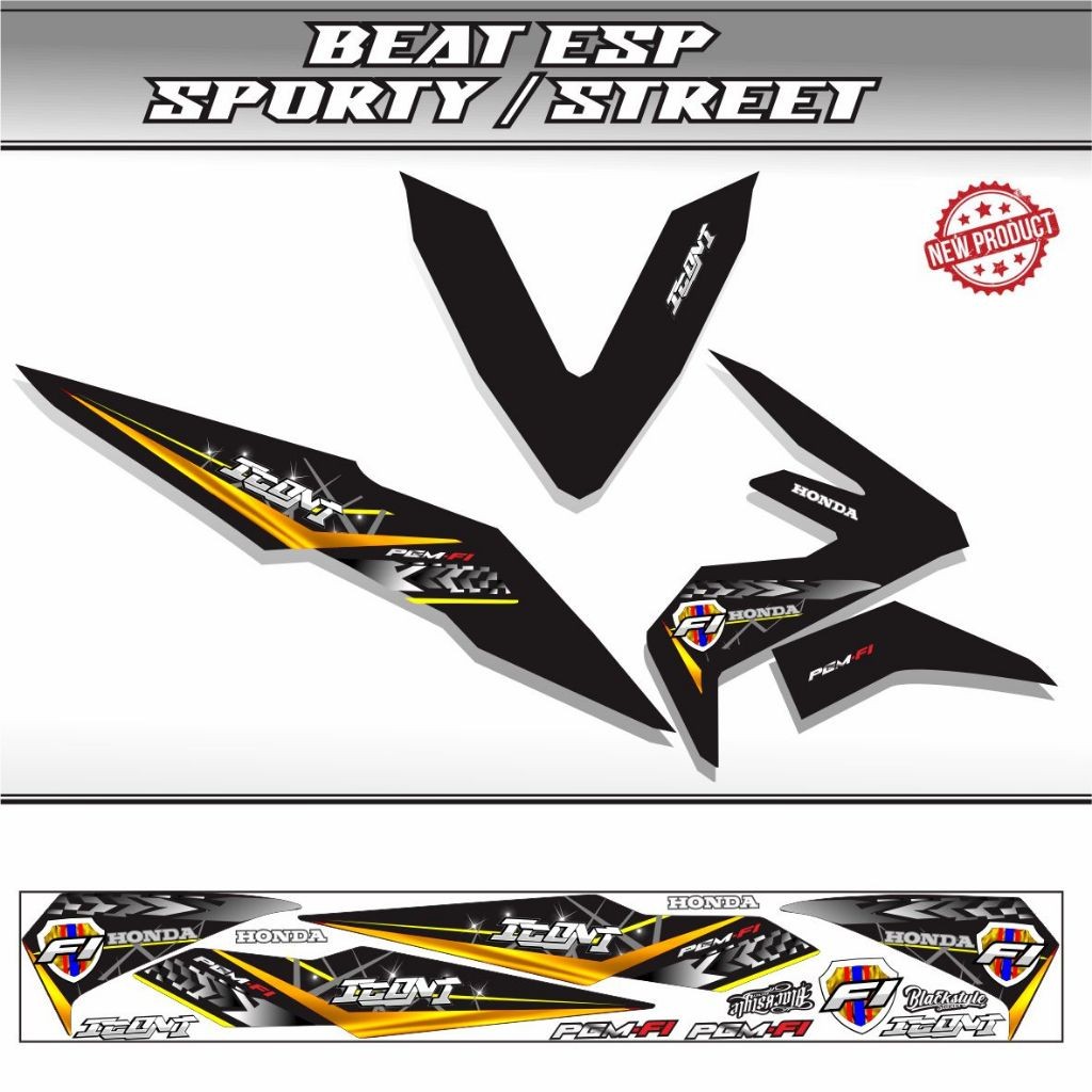 STRIPING MOTOR STIKER VARIASI BEAT STREET DAN BEAT SPORTY MOTIF KEREN GOLD STIKER