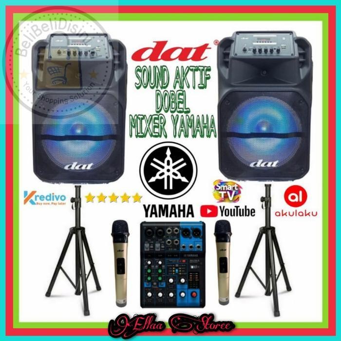 Paket Sound Mixer Yamaha Speaker Aktif Dobel DAT 12 IN 2 Mic Wireless
