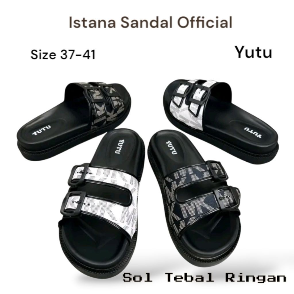 Sandal Wanita Trend Bahan Karet Jelly Model Slop Gesper Sendal Cewe Yutu Size 37-41 Mewah