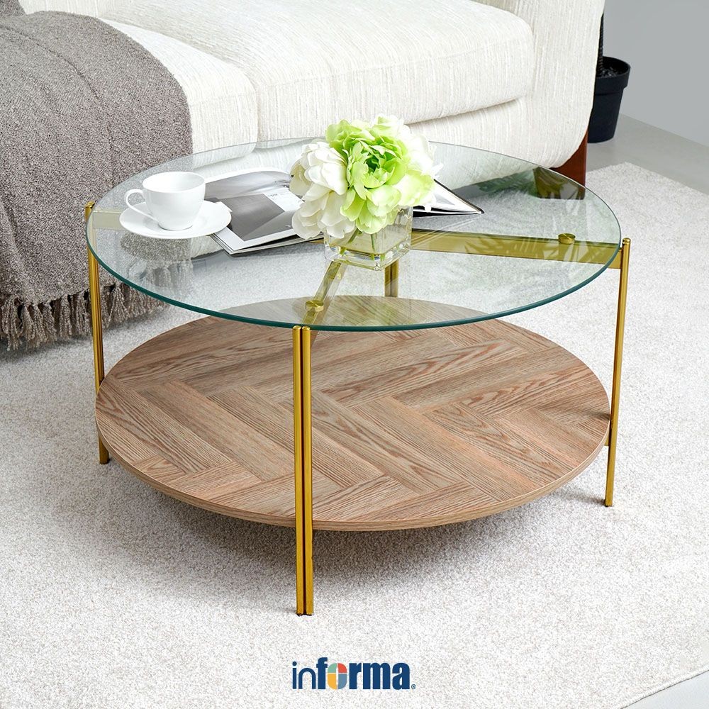 Informa Vega Meja Tamu Round - Cokelat Walnut Coffee Table Meja Ruang Tamu Meja Sofa Meja Minimalis
