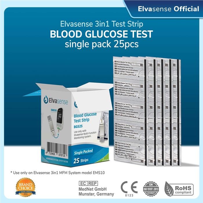 Strip Alat Cek 3in1 Elvasense (Gula Darah/Kolesterol/Asam Urat), Dikemas Satuan Kualitas Enzim Lebih