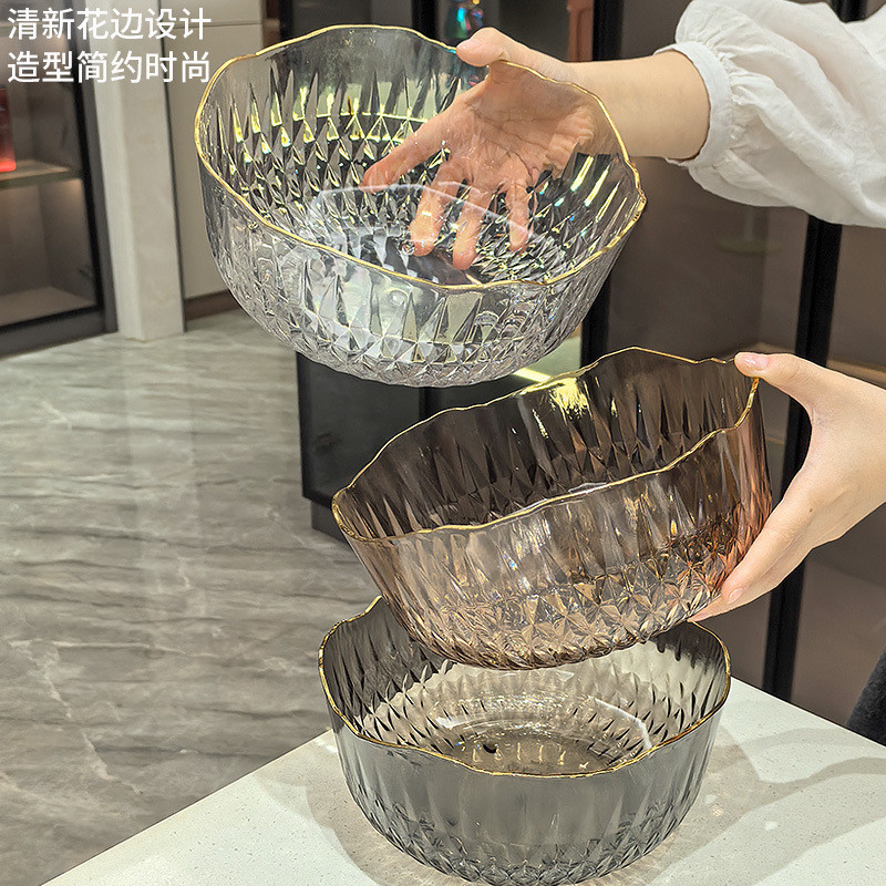 ​​Viral Gold Silver Rim Hammered Plastic Bowls -  Aesthetic Fruit Salad Set Japanese Style Snack Ser