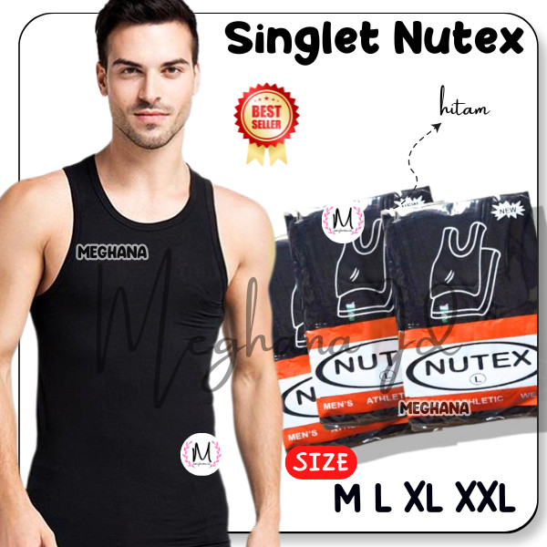 SINGLET NUTEX HITAM POLOS PRIA DEWASA Termurah / KAOS DALAM PRIA NUTEX HITAM