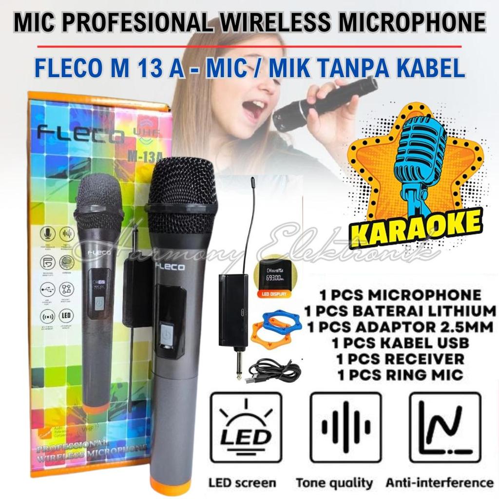 Terlaris Mic/Microphone Wireless Profesional Tanpa Kabel Fleco M-13a - Mic Karaoke Suara Jernih Harg