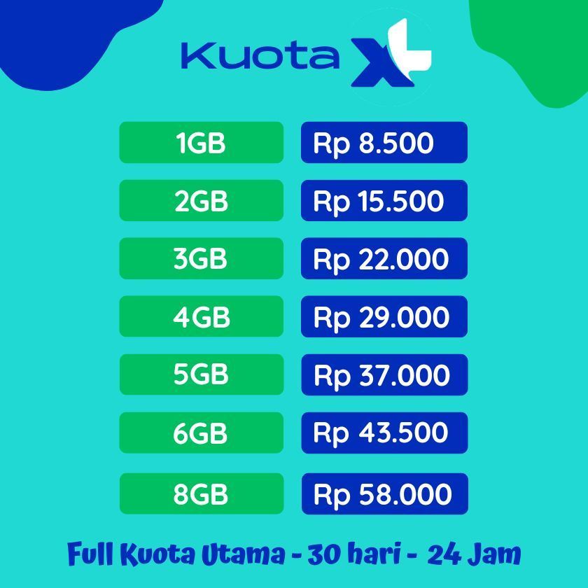 Kuota XL 1GB, 2GB, 3GB, 4GB, 5GB, 6GB, 8GB | Masa Aktif 28 Hari | Paket Data XL 24 Jam