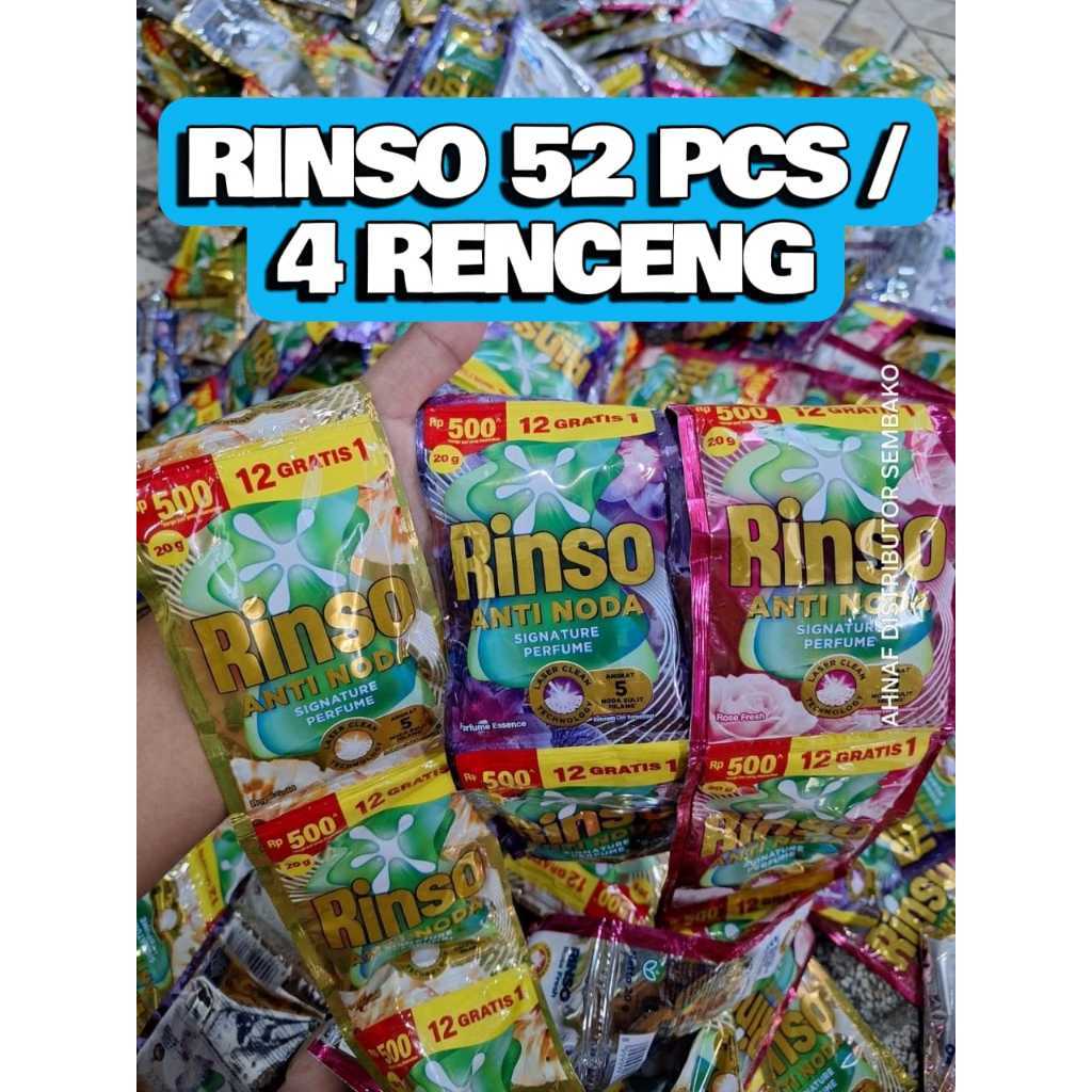 Promo 52 Pcs- Rinso Cair Kemasan Baru 500 An / 4 Renceng /