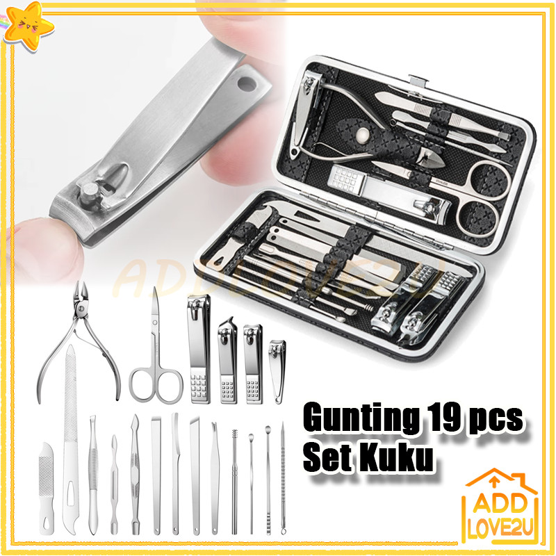 Gunting 19 pcs Set Kuku/Gunting Kuku Set Stainless/Gunting Kuku Premium Carbon Steel