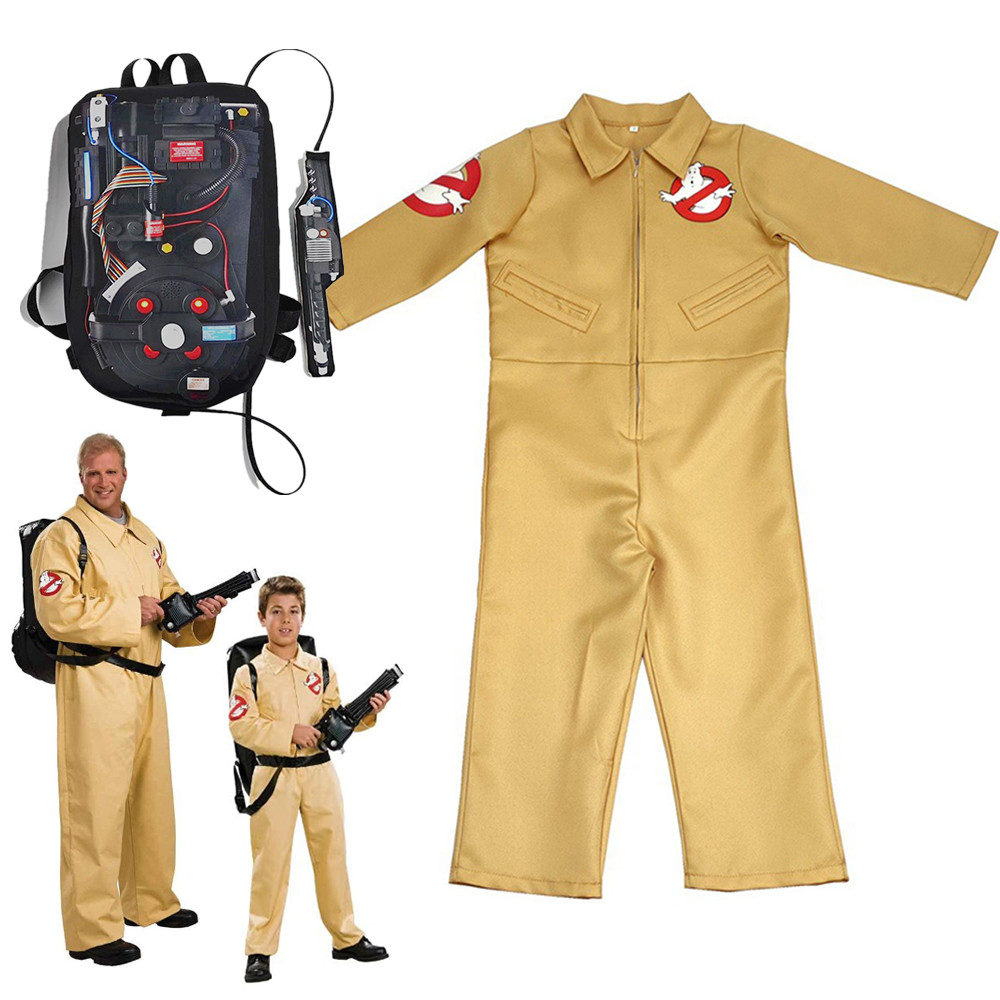 Ghostbusters Movie Kids Adults Cosplay Costume with Proton Pack Halloween Christmas Carnival Theme P