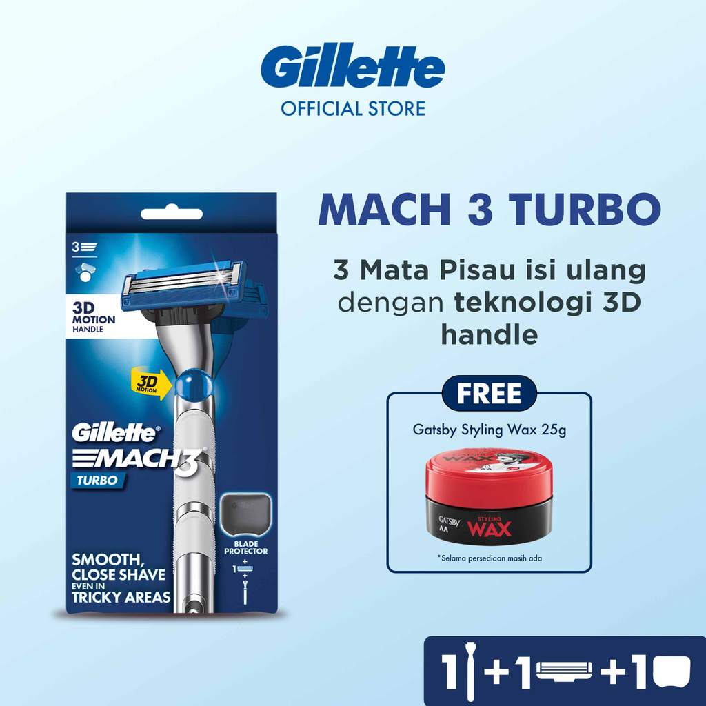 Gillette Mach 3 Turbo Alat Cukur Pria Isi Ulang Pencukur Refillable Razor 3 Mata Pisau