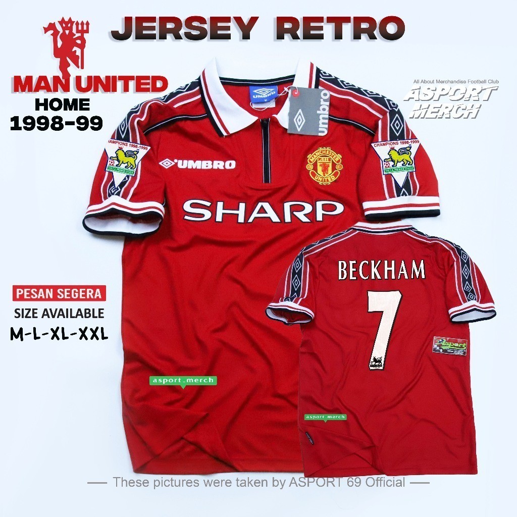 Jersey Retro Manchester United Home 1998/1999 Treble Winner Vintage MU 98/99 Premium High Quality