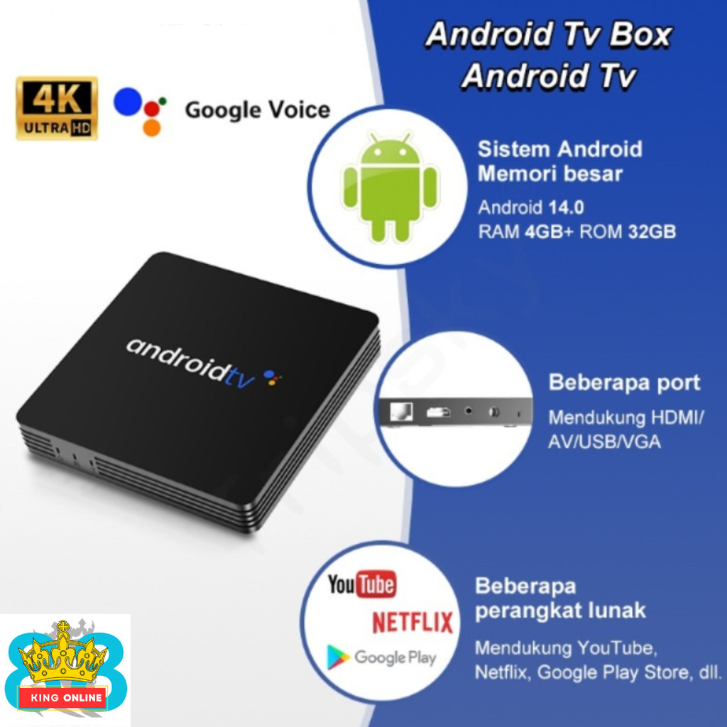 Android TV Box 4K Android 14.0 OS WiFi 5G/2.4G Bluetooth 4GB+32GB
