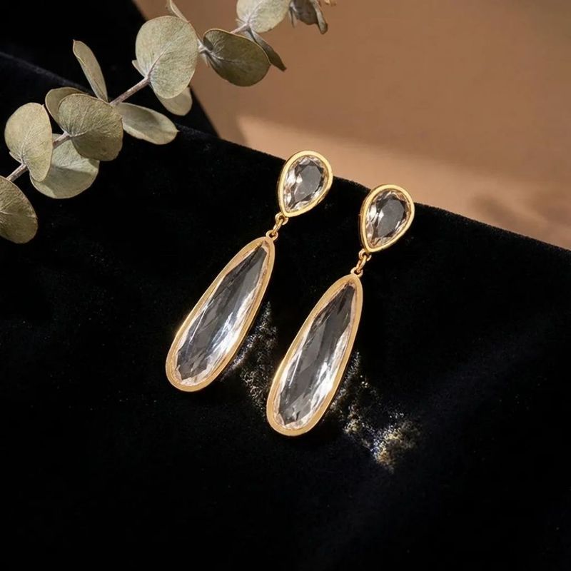 Anting-anting wanita model tetesan air bergaya Prancis dengan warna cerah ala Tiongkok
