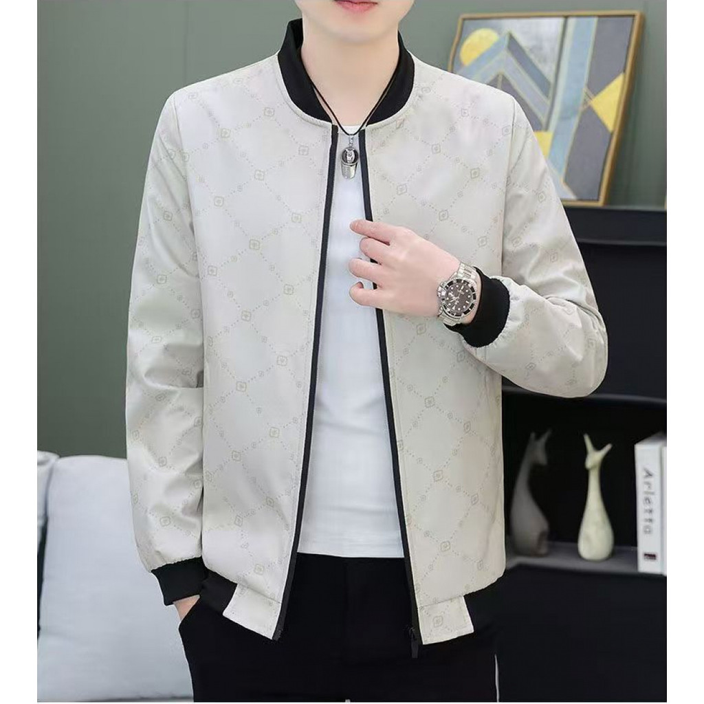 Jaket Varsity Pria Bomber Tipis Anti Angin Motif Monogram Premium Jaket Cowok