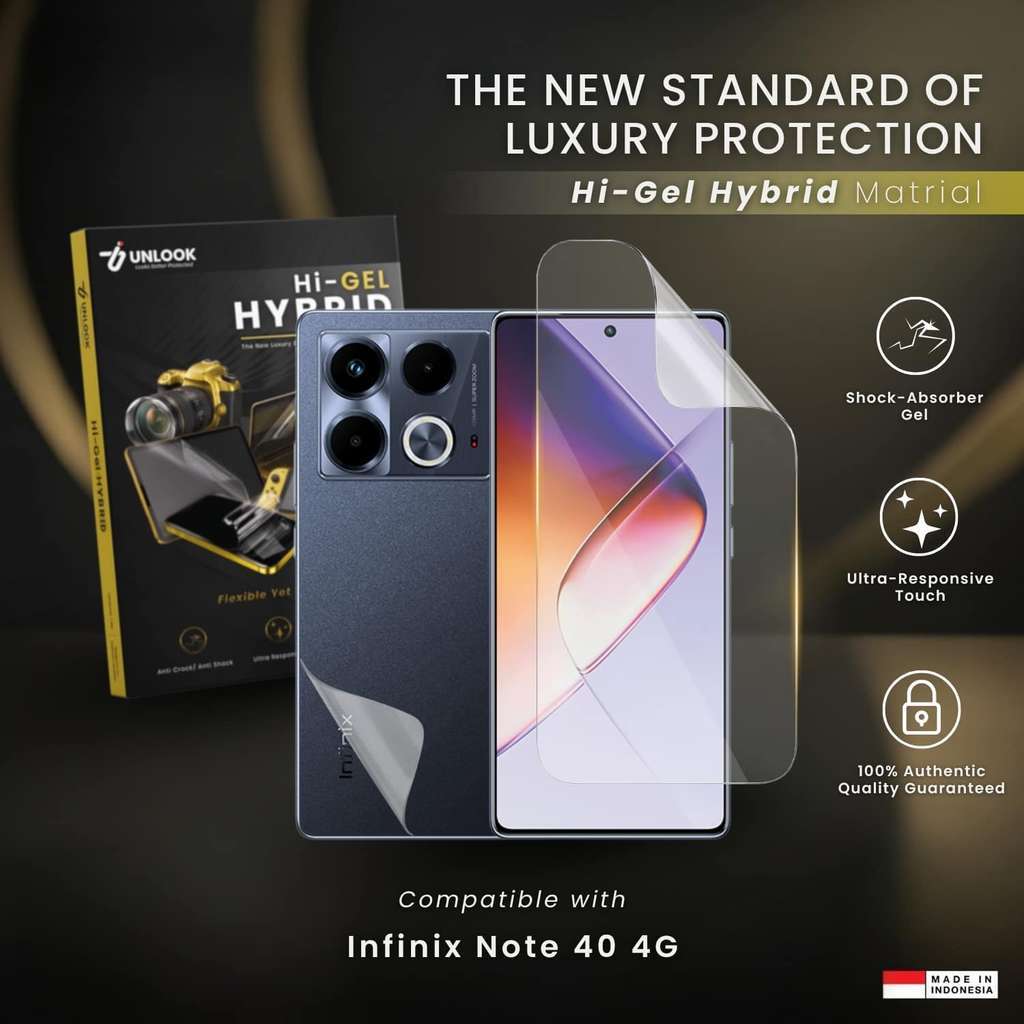 UNLOOK Hi-GEL HYBRID Hydrogel+ Screen Protector for Infinix Note 40 4G - Anti Bekas Jari Explosion P
