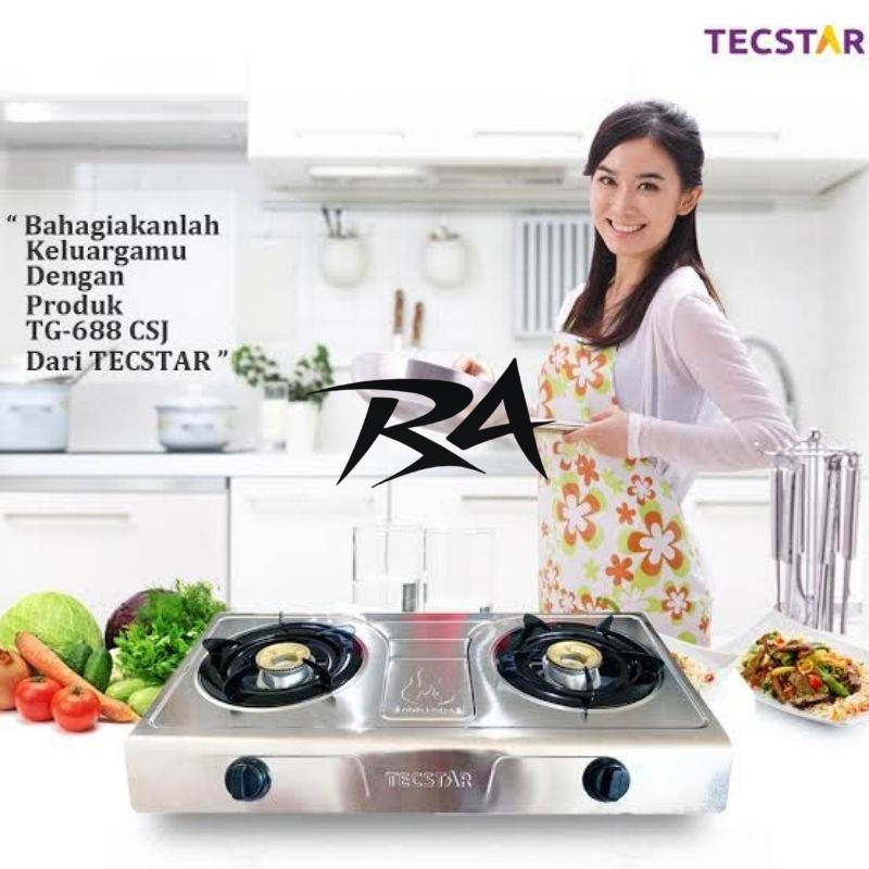 III KOMPOR TECSTAR TG 688 CSJ 688CSJ TG688CSJ 2 DUA TUNGKU STAINLESS STEEL BODY ANTI KARAT API BIRU