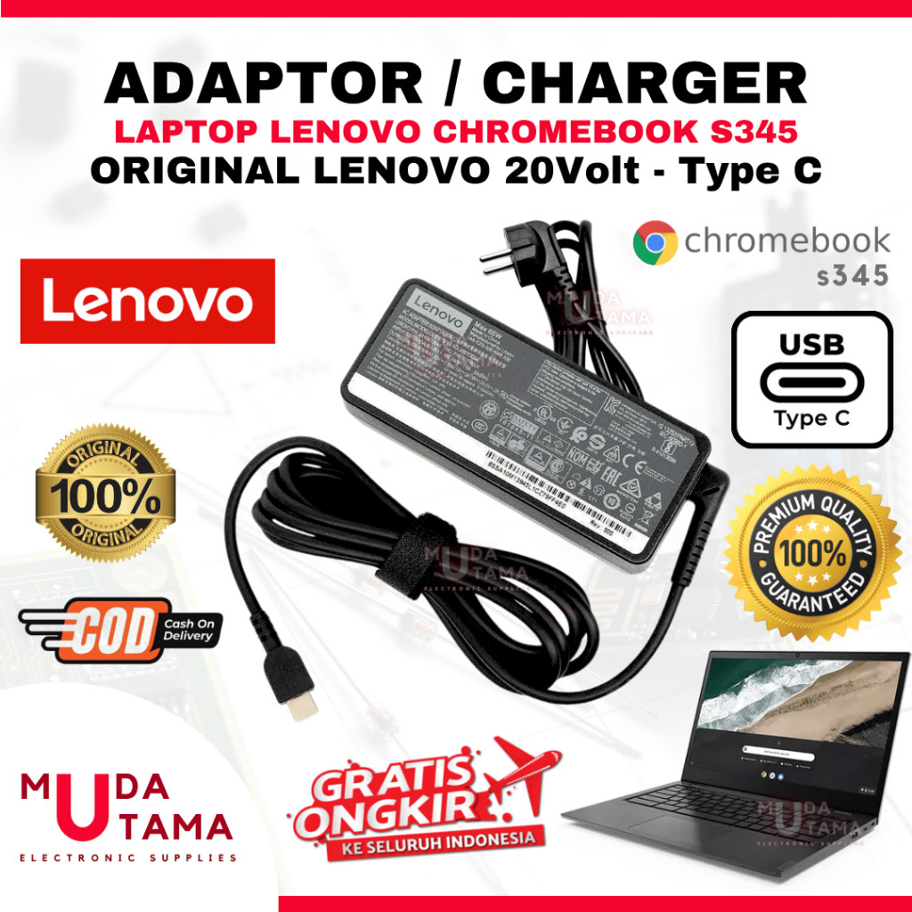 Adaptor Charger Laptop LENOVO S345 Chromebook Type C Original - Adaptor Laptop LENOVO S345 Chromeboo