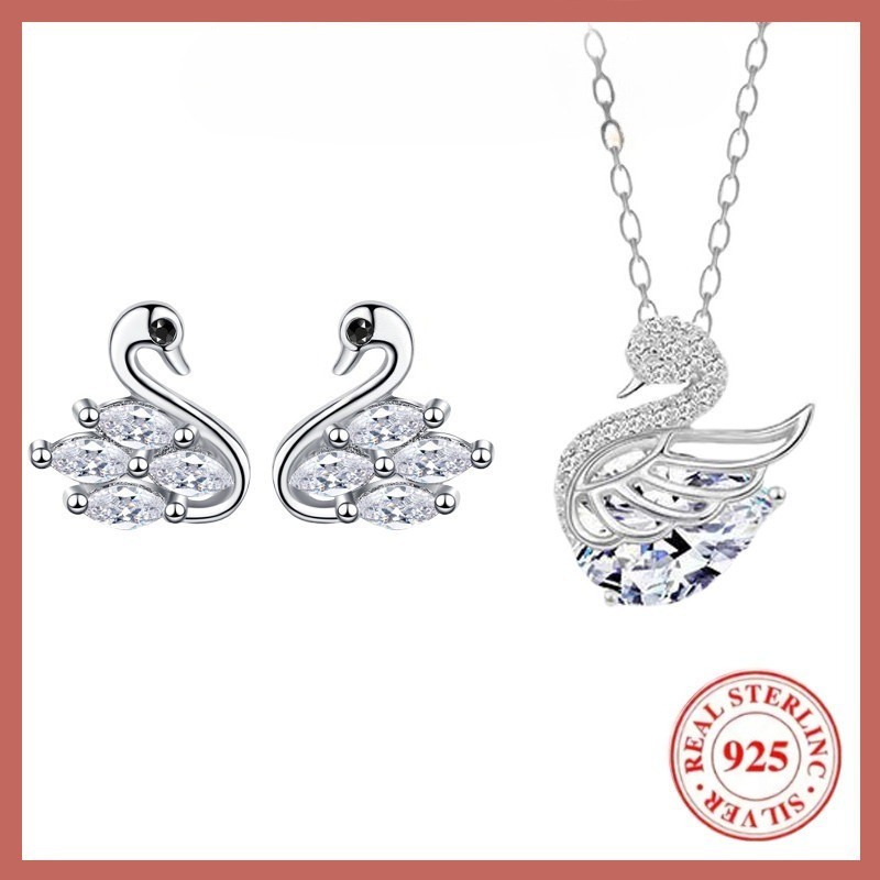 Ready Stock Set Kalung Dan Anting Angsa Elegan Untuk Wanita Temperamen Sederhana Kepribadian Hadiah 