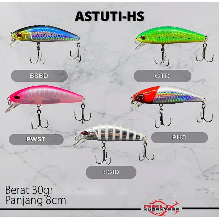 Lure Minnow Astuti HS 80mm 30gr - umpan Pancing Casting Heavy Sinking Relix Nusantara - Astuti HS BS