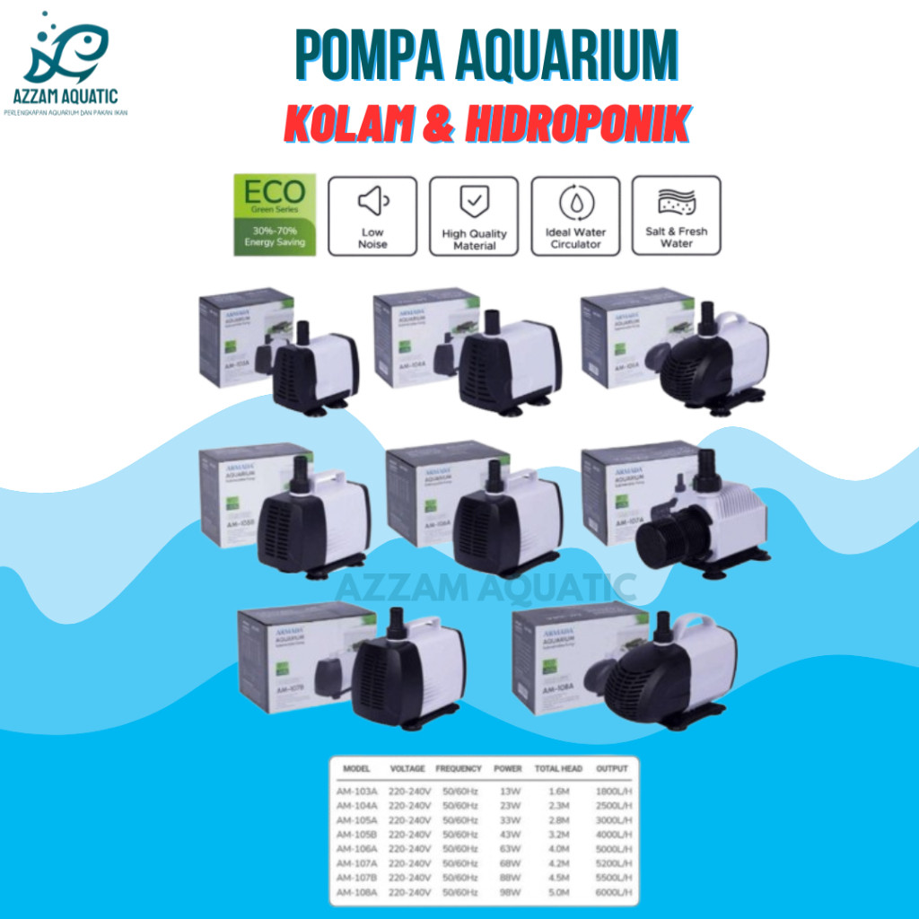 POMPA AQUARIUM KOLAM HIDROPONIK LOW WATT ARMADA AM 103A 104A 105A 105B 106A 107A 107B 108A