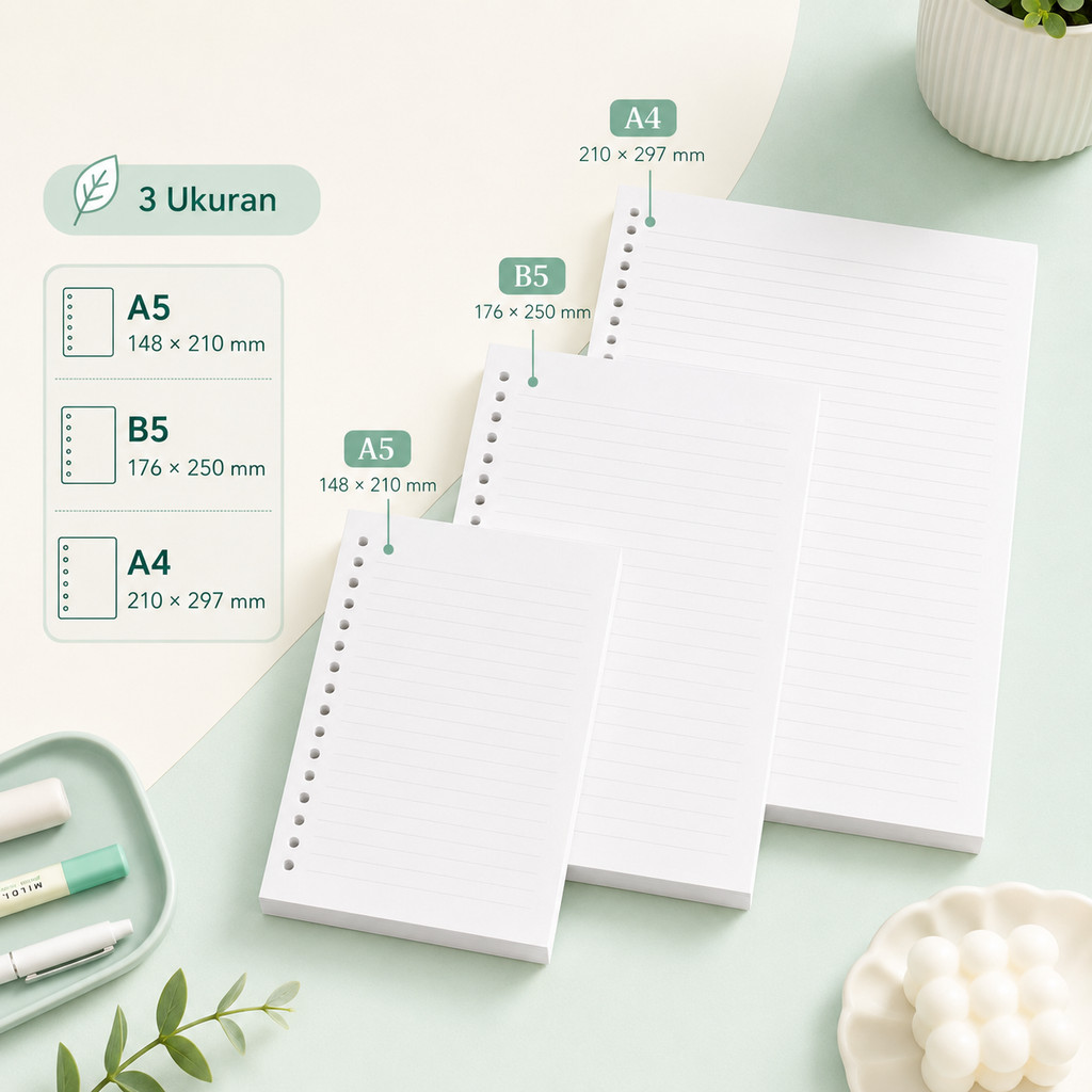 Isi Kertas A4 B5 A5 60 Lembar Refill Binder Top Spiral Tebal
