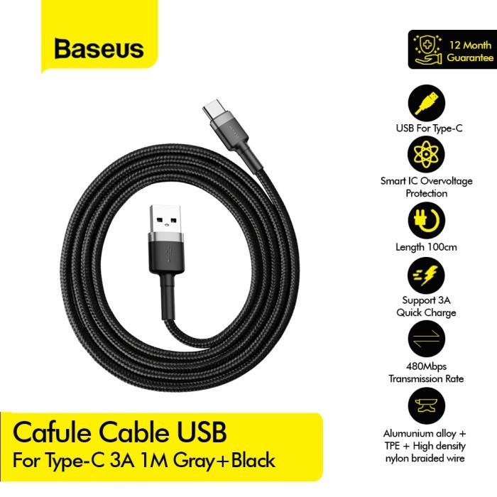 BASEUS cafule Cable USB For Type-C 3A 1M - CATKLF-B