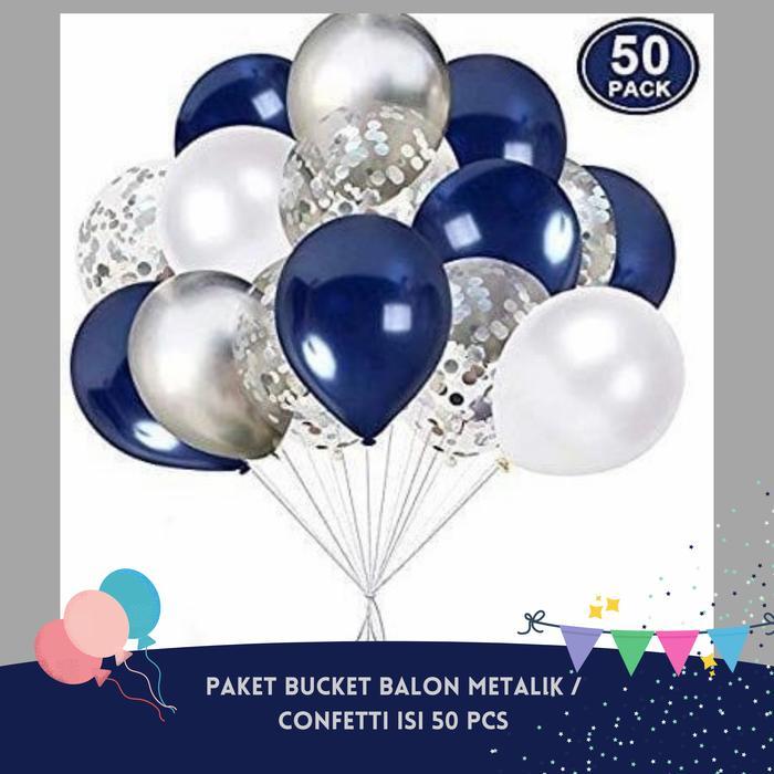 Paket Bucket Balon Metalik / Confetti isi 50 pcs