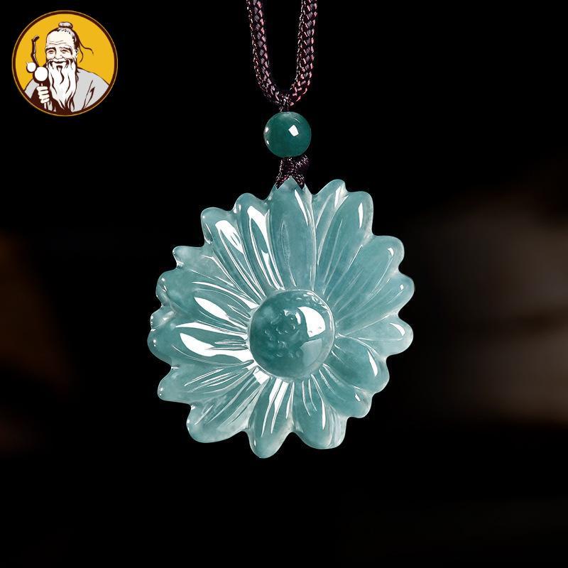 Dengan Sertifikat：Natural Giok, liontin bunga aster kecil air biru, liontin giok, liontin giok pria 