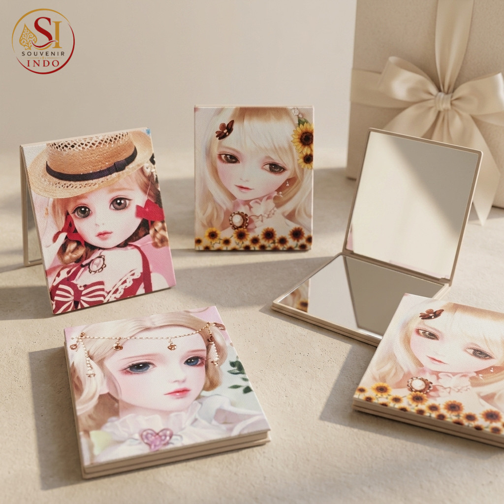 Grosir Souvenir Kaca Lipat Barbie Mini Cermin Saku Aesthetic Karakter Cantik Murah Meriah