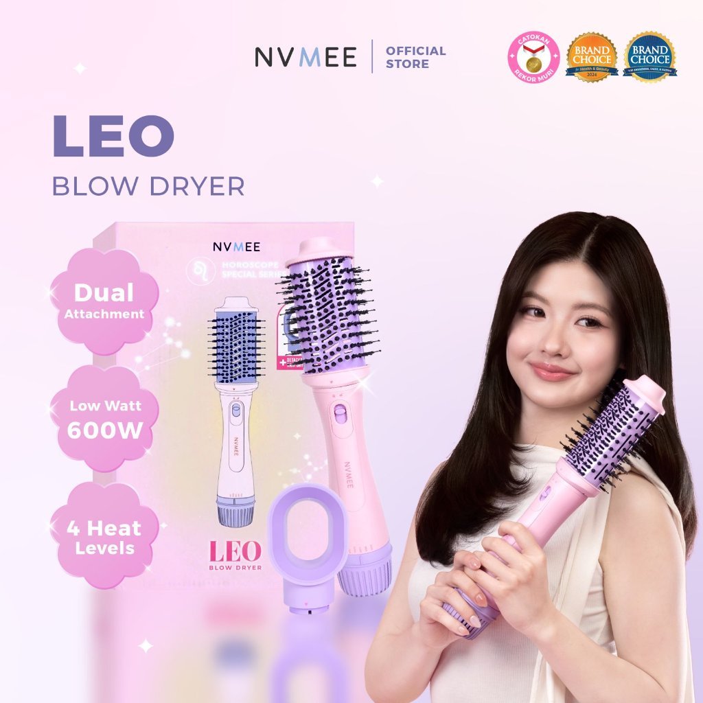 NVMEE Leo Blow Dryer - Sisir Pengering 600W 2in1 Hair Dryer Low Watt Dual Attachment