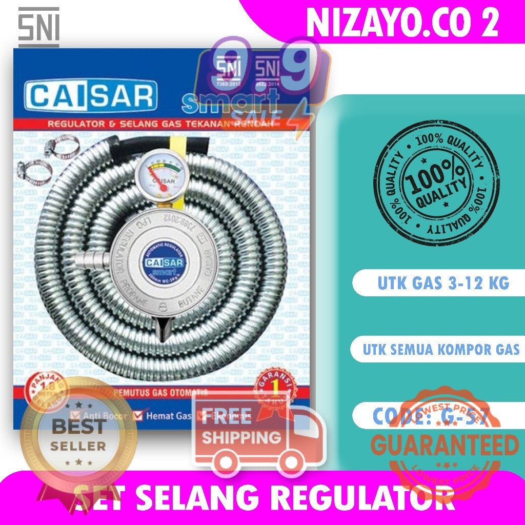 CAISAR PREMIUM Selang Paket Regulator Cocok Utk Tabung Ga 3kg 12kg Bright Gas NZY 2