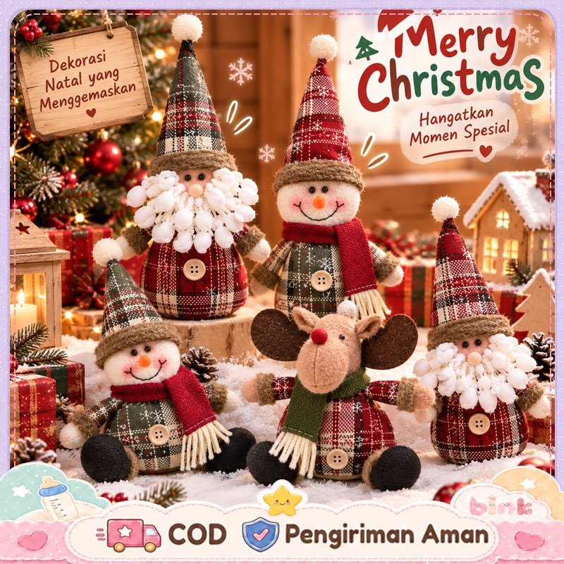 Dekorasi Natal / Ornamen Christmas / Boneka Kain Plush Lembut / Model Santa Snowman Rusa / Hiasan Me